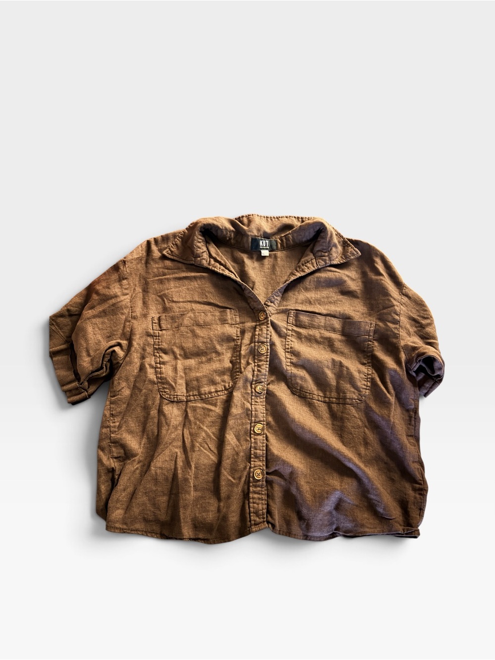 Kut from the Kloth Women's Linen Rayon Button-Up Shirt, Medium, brown - Picture 7 of 7